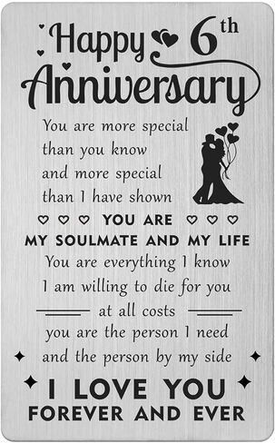 Gezxin Happy 6th Anniversary Card for Him Her- 6 Year Yr Wedding Anniversary Card Gifts Ideas for Women Men Boyfriend Girlfriend- Sixth Six Anniversary Engraved Iron Wallet Card Presents in Kuwait