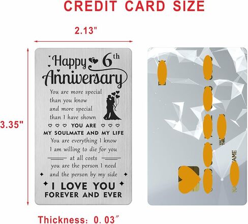Gezxin Happy 6th Anniversary Card for Him Her- 6 Year Yr Wedding Anniversary Card Gifts Ideas for Women Men Boyfriend Girlfriend- Sixth Six Anniversary Engraved Iron Wallet Card Presents in Kuwait