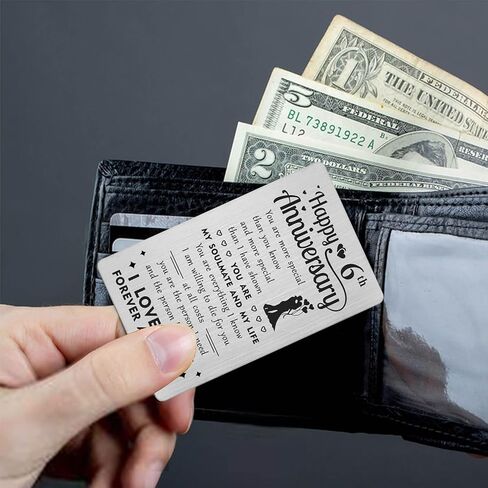 Gezxin Happy 6th Anniversary Card for Him Her- 6 Year Yr Wedding Anniversary Card Gifts Ideas for Women Men Boyfriend Girlfriend- Sixth Six Anniversary Engraved Iron Wallet Card Presents in Kuwait