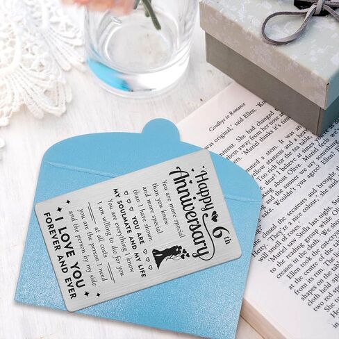 Gezxin Happy 6th Anniversary Card for Him Her- 6 Year Yr Wedding Anniversary Card Gifts Ideas for Women Men Boyfriend Girlfriend- Sixth Six Anniversary Engraved Iron Wallet Card Presents in Kuwait
