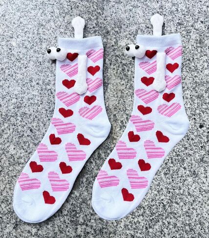 Pingyongchang Valentine's Day Socks for Women 3D Eyes and Magnetic Holding Hands Funny Novelty Love Heart Lips Socks in Saudi Arabia