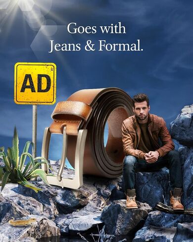 Genuine Leather Dress Belt For Men - Mens Belts For Suits, Jeans, Uniform With Single Prong Buckle - Designed in the USA in Saudi Arabia