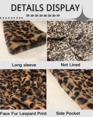 CORIRESHA Women's Leopard Print Faux Fur Coat Lapel Casual fuzzy Autumn Winter Coat in Saudi Arabia