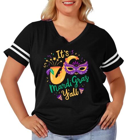AOBUTE Plus Size Women's Mardi Gras Shirts St. Patrick's Day V Neck Tops 1X-4X in Kuwait