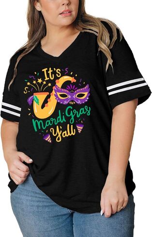 AOBUTE Plus Size Women's Mardi Gras Shirts St. Patrick's Day V Neck Tops 1X-4X in Kuwait