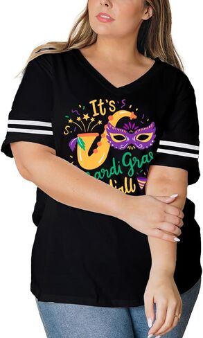 AOBUTE Plus Size Women's Mardi Gras Shirts St. Patrick's Day V Neck Tops 1X-4X in Kuwait