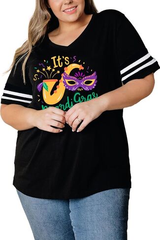 AOBUTE Plus Size Women's Mardi Gras Shirts St. Patrick's Day V Neck Tops 1X-4X in Kuwait