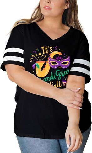 AOBUTE Plus Size Women's Mardi Gras Shirts St. Patrick's Day V Neck Tops 1X-4X in Kuwait