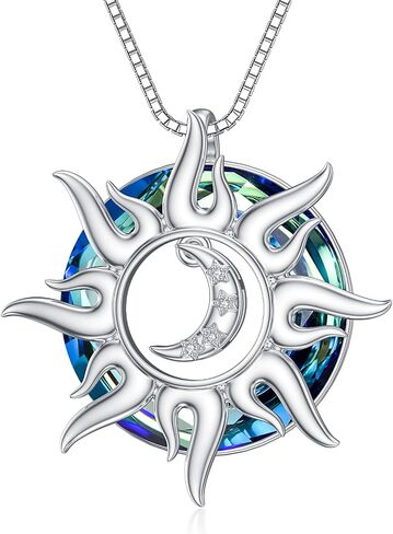 TOUPOP 925 Sterling Silver Sun and Moon Star Pendant Necklace for Women Girls Couple Necklace Crescent Moon Sun Star Crystal Jewelry for Sister Mom Wife Birthday Christmas Gifts in Saudi Arabia