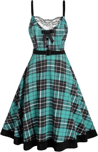 DRESSFO المرأة 1950s خمر فستان محكم من عند الصدر ويتدلى بشكل واسع منقوشة الخامس الرقبة بلا أكمام الرسن فستان روكابيلي 50s ريترو ألف خط فساتين لحفلات الكوكتيل in Kuwait