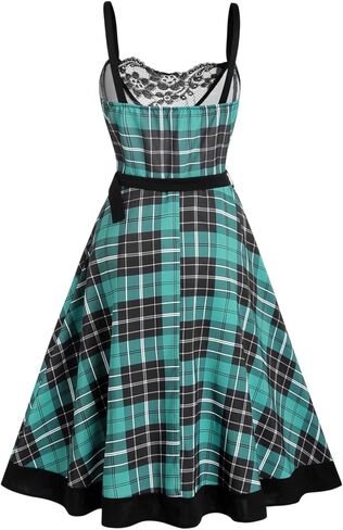 DRESSFO المرأة 1950s خمر فستان محكم من عند الصدر ويتدلى بشكل واسع منقوشة الخامس الرقبة بلا أكمام الرسن فستان روكابيلي 50s ريترو ألف خط فساتين لحفلات الكوكتيل in Kuwait