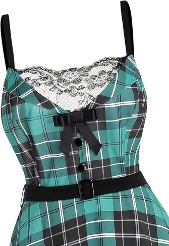 DRESSFO المرأة 1950s خمر فستان محكم من عند الصدر ويتدلى بشكل واسع منقوشة الخامس الرقبة بلا أكمام الرسن فستان روكابيلي 50s ريترو ألف خط فساتين لحفلات الكوكتيل in Kuwait