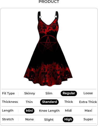 DRESSFO المرأة 2023 هالوين فستان بلا أكمام الخامس الرقبة السباغيتي حزام فساتين صغيرة القوطي عالية الخصر ألف خط فستان محكم من عند الصدر ويتدلى بشكل واسع in Kuwait