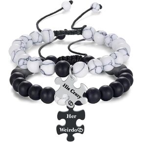 Couples Bracelets Set His Crazy Her Weirdo Matching Couples Beads Bracelet Gift for Boyfriend Girlfriend in Kuwait