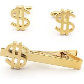 Dollar Sign Currency Money Shirt Gold Tie Clip and Cufflinks Set in Kuwait