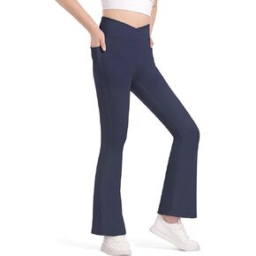 Witwot Girls Flare Leggings V Cross High Waisted Yoga Pants Kids Bell Bottoms Athletic Pants with Pocket in Kuwait