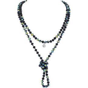 Firstmeet Long Colorful Knotted Beads Necklace Endless Hand Glass Statement Necklace Strand Jewelry for Women Men