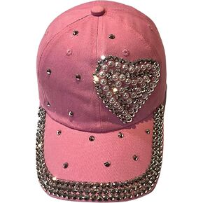 Popfizzy Pearl Heart Rhinestone Hat for Women, Bling Hats, Heart Accessories, Bedazzled Baseball Cap, Bling Gifts for Women