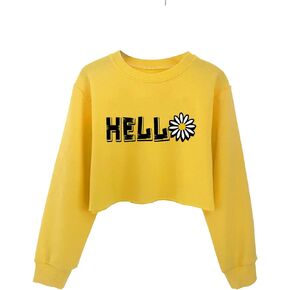 EAST KNITTING Girls Crewneck Crop Top with Letter Print Big Kids Hip-Hop Streetwear Tops