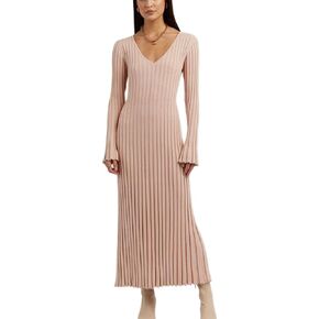 Winter Maxi Sweater Dress Long Sleeve Ribbed Knit Bodycon Sweater Dress for Women V-Neck Midi Wrap Long Dresses in Kuwait
