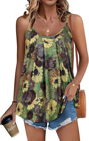 JOELLYUS Tank Top for Women Pleated Spaghetti Strap Camisole Loose Fit Casual Sleeveless Flowy Basic Tops in Saudi Arabia