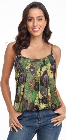 JOELLYUS Tank Top for Women Pleated Spaghetti Strap Camisole Loose Fit Casual Sleeveless Flowy Basic Tops in Saudi Arabia