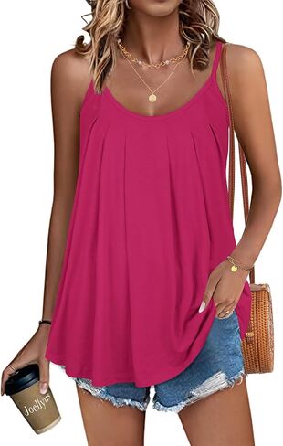 JOELLYUS Tank Top for Women Pleated Spaghetti Strap Camisole Loose Fit Casual Sleeveless Flowy Basic Tops in Saudi Arabia