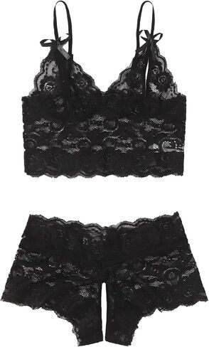 SweatyRocks Women's 2 Piece Lingerie Set Sheer Lace Cut Out Bra and Panty Teddy Lingerie in Saudi Arabia