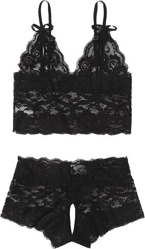 SweatyRocks Women's 2 Piece Lingerie Set Sheer Lace Cut Out Bra and Panty Teddy Lingerie in Saudi Arabia