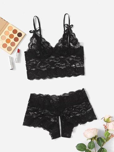 SweatyRocks Women's 2 Piece Lingerie Set Sheer Lace Cut Out Bra and Panty Teddy Lingerie in Saudi Arabia
