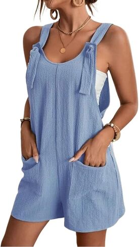 bothandy Women's Summer Adjustable Strap Short Jumpsuit Sleeveless Loose Fit Overalls Cute Rompers Shorts in Kuwait