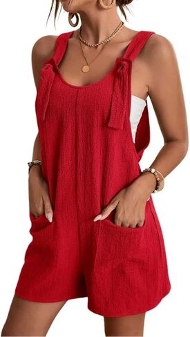 bothandy Women's Summer Adjustable Strap Short Jumpsuit Sleeveless Loose Fit Overalls Cute Rompers Shorts in Kuwait