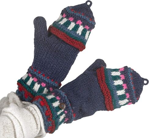 Tribe Azure Fair Trade Gloves Winter Women Warm, Wool Mittens Womens, Convertible mitten, Cable Knit Womens Mittens Fleece in Kuwait