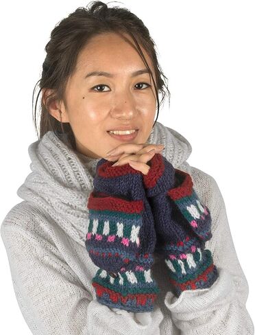 Tribe Azure Fair Trade Gloves Winter Women Warm, Wool Mittens Womens, Convertible mitten, Cable Knit Womens Mittens Fleece in Kuwait