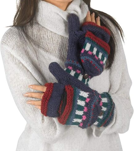 Tribe Azure Fair Trade Gloves Winter Women Warm, Wool Mittens Womens, Convertible mitten, Cable Knit Womens Mittens Fleece in Kuwait
