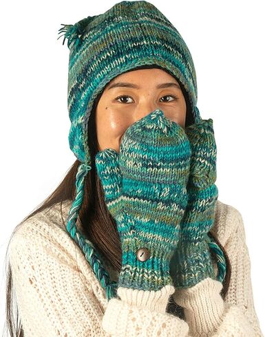 Tribe Azure Fair Trade Gloves Winter Women Warm, Wool Mittens Womens, Convertible mitten, Cable Knit Womens Mittens Fleece in Saudi Arabia
