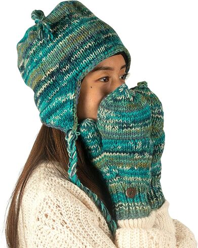 Tribe Azure Fair Trade Gloves Winter Women Warm, Wool Mittens Womens, Convertible mitten, Cable Knit Womens Mittens Fleece in Saudi Arabia