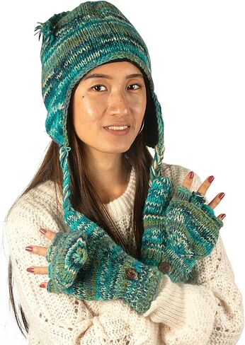 Tribe Azure Fair Trade Gloves Winter Women Warm, Wool Mittens Womens, Convertible mitten, Cable Knit Womens Mittens Fleece in Saudi Arabia