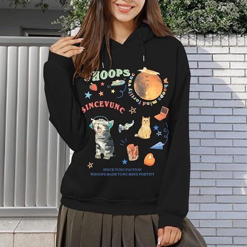 KIEKIECOO هوديس لطيف برسومات كبيرة الحجم للفتيات المراهقات مع تصميمات للسيدات على شكل قطة بلوزات جمالية مضحكة برسوم كرتونية in Kuwait