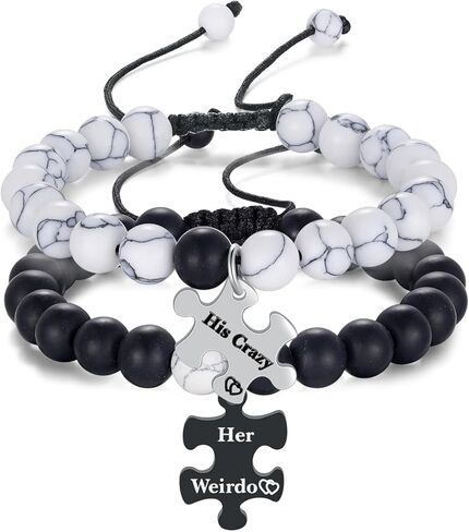 مجموعة اساور للازواج عبارة "His Crazy Her Weirdo" متطابقة من الخرز للازواج، سوار هدية للصديق والصديقة in Kuwait