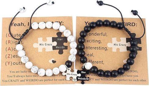 مجموعة اساور للازواج عبارة "His Crazy Her Weirdo" متطابقة من الخرز للازواج، سوار هدية للصديق والصديقة in Kuwait