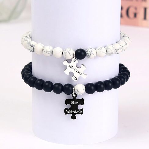مجموعة اساور للازواج عبارة "His Crazy Her Weirdo" متطابقة من الخرز للازواج، سوار هدية للصديق والصديقة in Kuwait