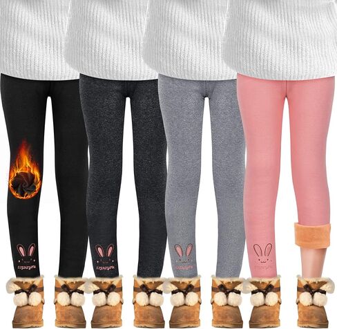 Taiyin 4 Pack Girls Winter Fleece Lined Leggings Thick Warm Leggings Cotton Thermal Pants Tights for Girls in Saudi Arabia