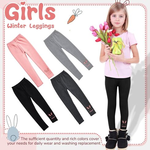 Taiyin 4 Pack Girls Winter Fleece Lined Leggings Thick Warm Leggings Cotton Thermal Pants Tights for Girls in Saudi Arabia