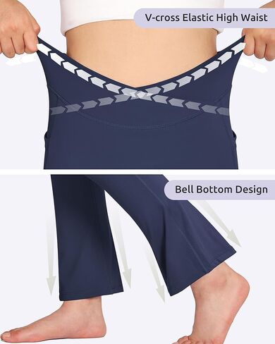 Witwot Girls Flare Leggings V Cross High Waisted Yoga Pants Kids Bell Bottoms Athletic Pants with Pocket in Kuwait