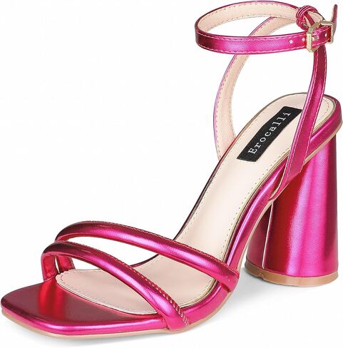Erocalli Gold Heels Strappy Sandals Square Open Toe Ankle Strap High Heel Sandals Comfort Dress Party Wedding Shoes in Kuwait
