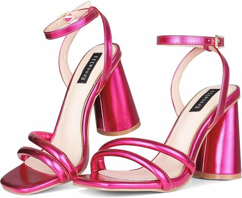 Erocalli Gold Heels Strappy Sandals Square Open Toe Ankle Strap High Heel Sandals Comfort Dress Party Wedding Shoes in Kuwait