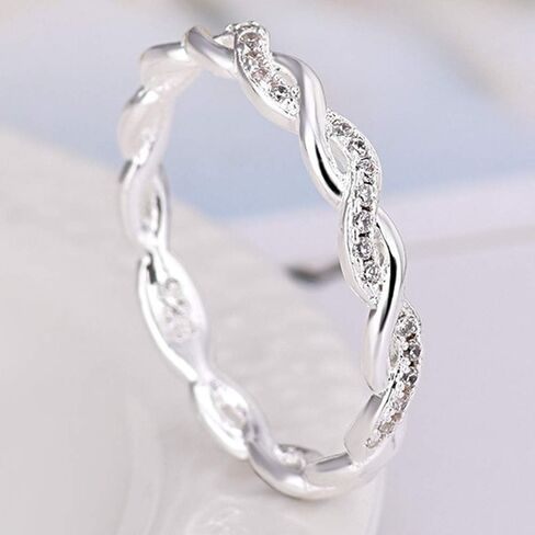 Jude Jewelers Platinum Plated Silver Braided Knot Eternity Wedding Band Promise Ring in Saudi Arabia