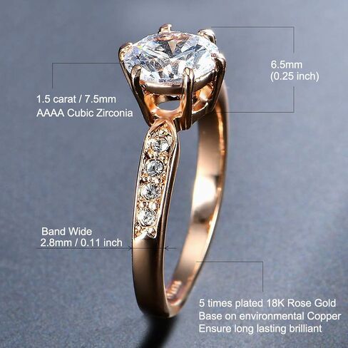 1.5 Carat CZ Diamond Cut Cubic Zirconia Engagement Rings for Women,Silver/18K Rose Gold Plated Dainty Promise Solitaire Wedding Ring Band in Saudi Arabia