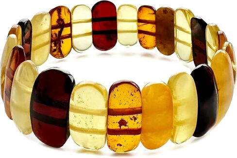 Amberistan Amber Stretch Bracelet for Women – 7" - Unique Stone Cut Bracelet Amber Stone Jewelry for Adults in Kuwait